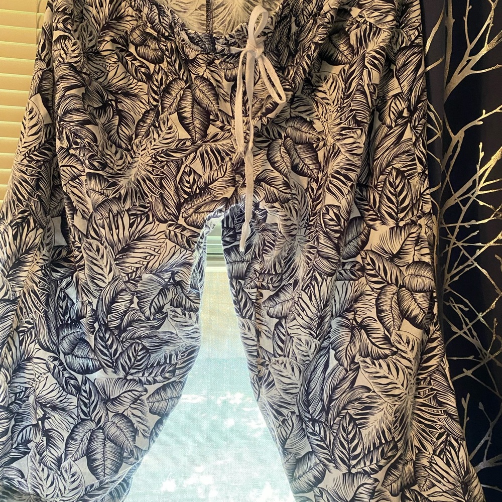 Leaf Print Drawstring Pants
